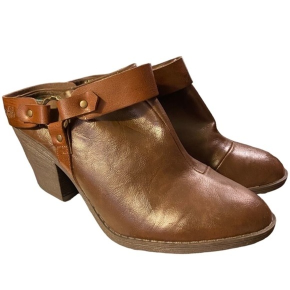 Blowfish Shoes - Blowfish Malibu Sangria Mules Women’s Size 8 M Brown Leather Western 3” Heel